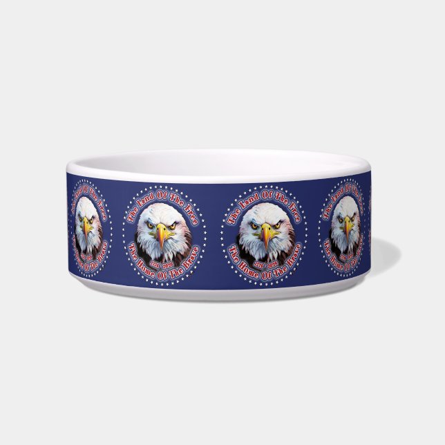 Comedero Águila marrón múltiples diseños fondo azul (Frente)
