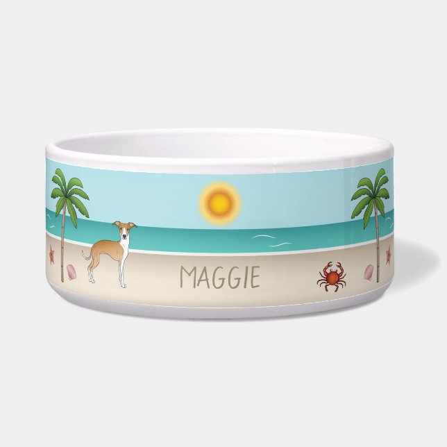 Comedero Amanecer Y Perro De Higgys Blanco En Una Playa Tro (Frente)