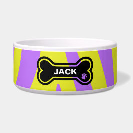 Comedero Amarillo Brillante y Personalizado Perro Morado