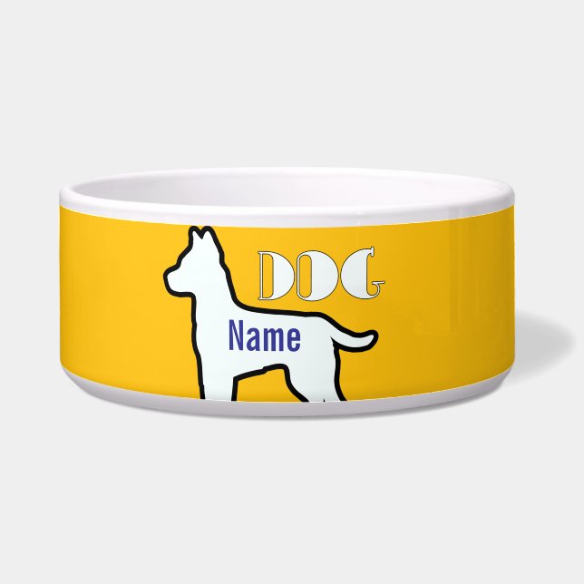 Comedero Añadir el nombre del perro Mascota amarillo (Frente)