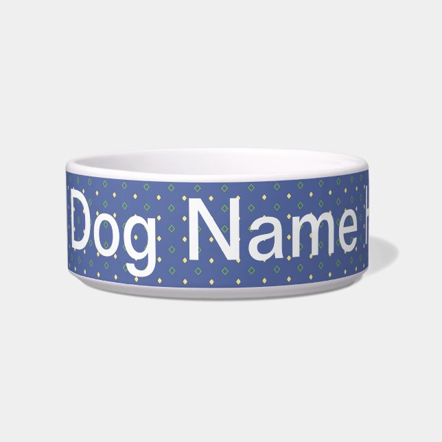 Comedero Añadir nombre de perro Blue Quilt Bowl (Frente)