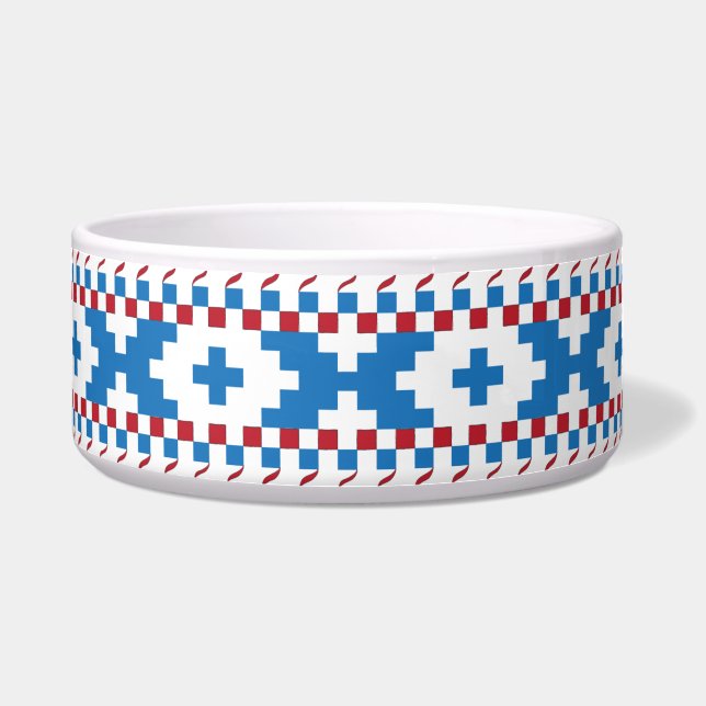 Comedero Antiguos signos letones azul, rojo, blanco (Frente)