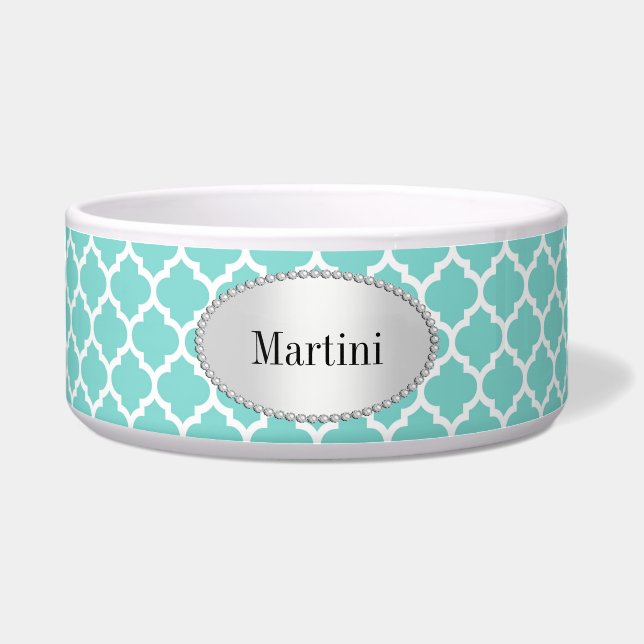 Comedero Aqua turquesa que patrón de quatrefoil marroquí #5 (Frente)