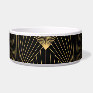 Comedero Art Deco: Elegancia dorada negra.