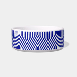 Comedero Art Deco Geométrico - azul cobalto y blanco
