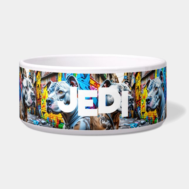 Comedero Arte Callejero Personalizado Ciudad Pitbull Urbano (Frente)