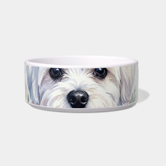 Comedero Arte de Acuarela Corona Floral de Perro Maltés
