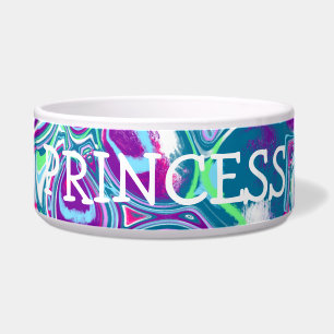 Comedero Arte fluido abstracto rosa y azul personalizado   