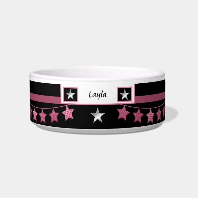 Comedero Audaz tazón de mascotas personalizado rosa/negro c (Frente)