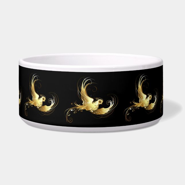 Comedero Ave dorada sobre fondo negro (Frente)