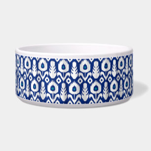 Comedero Azul floral de la pluma del pavo real de Ikat
