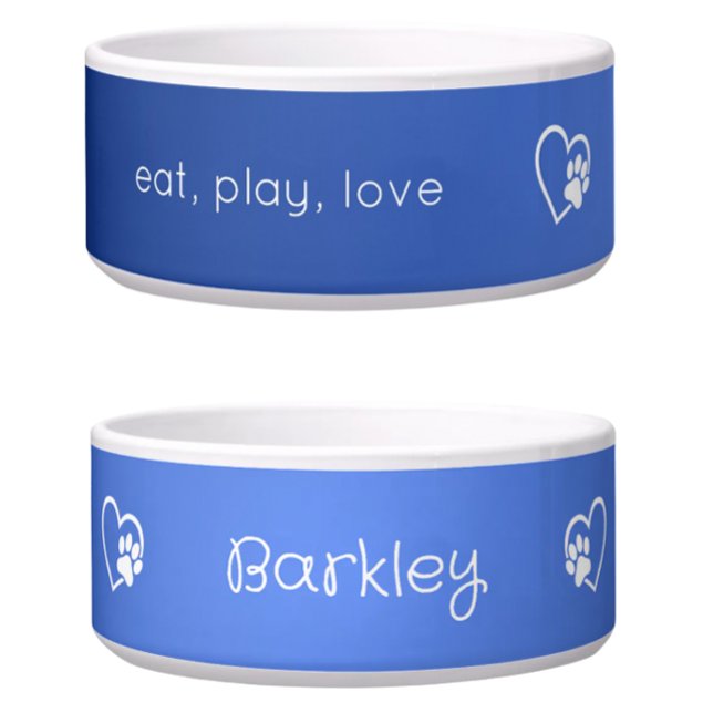 Comedero Azure 'eat play love' Dog Name Bowl (Subido por el creador)