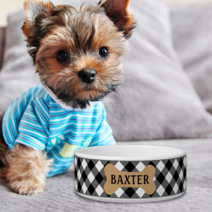 Comedero B&W Buffalo Check Dog Bone Name