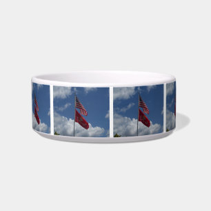 Comedero Banderas patrióticas y un cielo azul en un