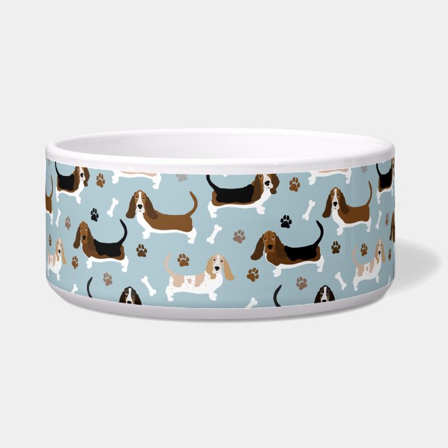 Comedero Basset Hound Dog Bones and Paws Bowl (Frente)