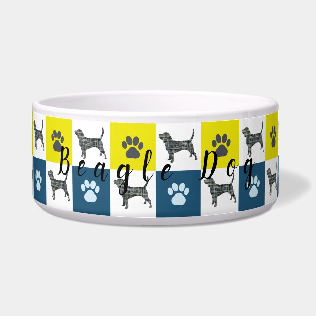 Comedero Beagle Dog & Paw Yellow & Blue Grid (Frente)
