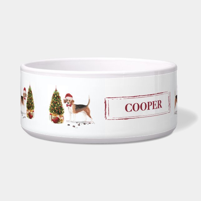 Comedero Beagle graciosos Navidades perro con árbol (Izquierda)