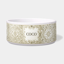 Comedero Beige Mediterráneo Tile Personalizado Perro Nombre