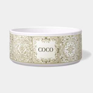 Comedero Beige Mediterráneo Tile Personalizado Perro Nombre