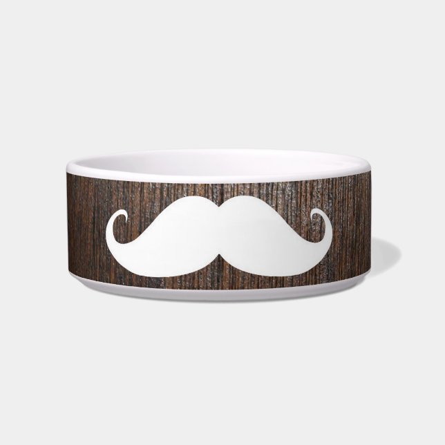 Comedero Bigote blanco divertido en fondo de madera de (Frente)