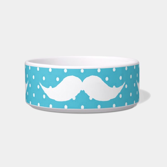 Comedero Bigote blanco divertido en modelo de lunares azul (Frente)