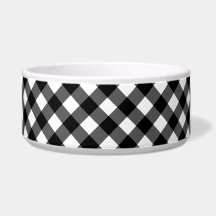Black and White Gingham Check ceramic pet bowl