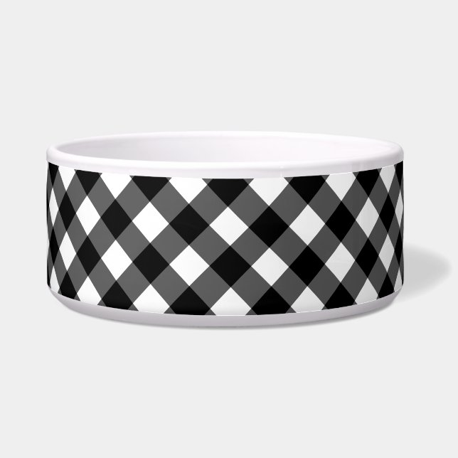 Comedero Black and White Gingham Check ceramic pet bowl  (Frente)