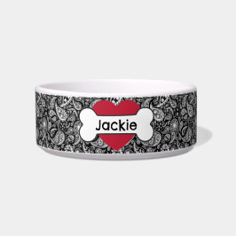 Comedero Black Paisley Heart Bone Medium Pet Bowl