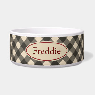 Comedero Black Rustic Gingham Pet Bowl