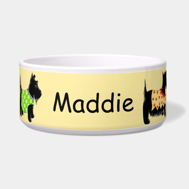 Comedero Black Scottie Terrier Dog Name Personalized Yellow (Frente)