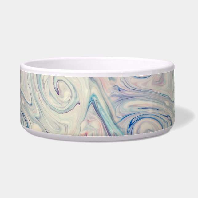 Comedero Blanco Azul Rosa Moderno Abstracto Fluid Marbling  (Frente)