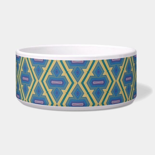 Comedero Blue and Yellow Pattern Ceramic Pet Bowl (Frente)