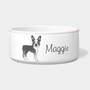 Comedero Blue Boston Terrier Cute Cartog Perro Con Nombre