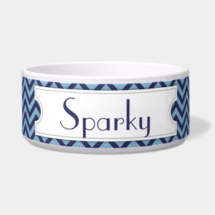 Comedero Blue Chevron Personalized Pet Bowl