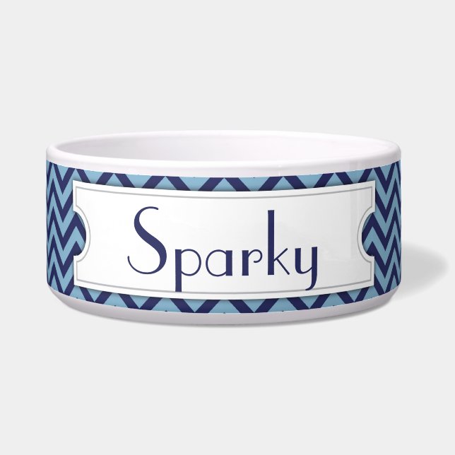 Comedero Blue Chevron Personalized Pet Bowl (Frente)