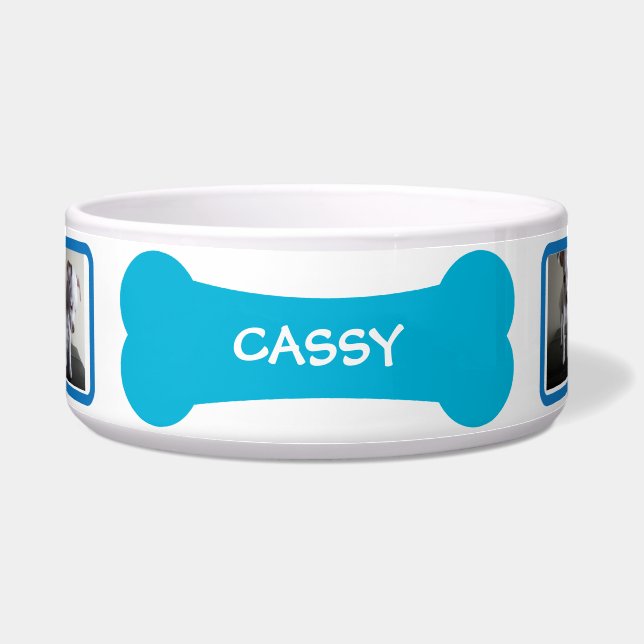 Comedero Blue Dog Bone Photo Personalized Pet Bowl (Frente)