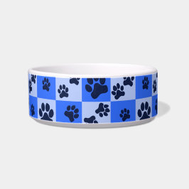 Comedero Blue Dog Paw Print Checkerboard