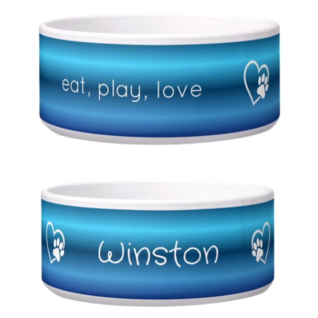 Comedero Blue 'eat, play, love' Dog Name Bowl (Subido por el creador)