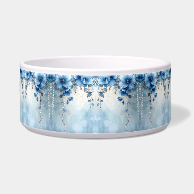 Comedero Blue Flowers and Pearls Ceramic Pet Bowl (Frente)
