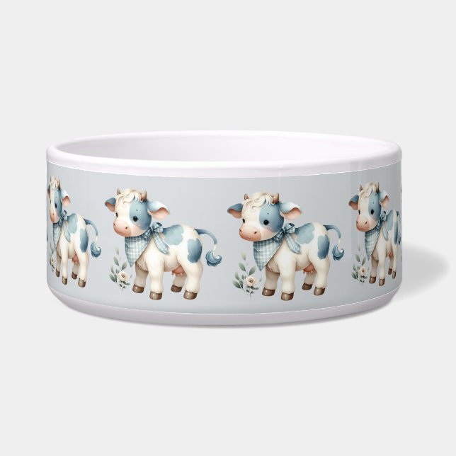 Comedero Blue Gingham Baby Cow Pastel Farm Aesthetic (Frente)