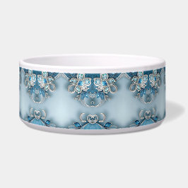 Comedero Blue Ornate Floral Ceramic Pet Bowl