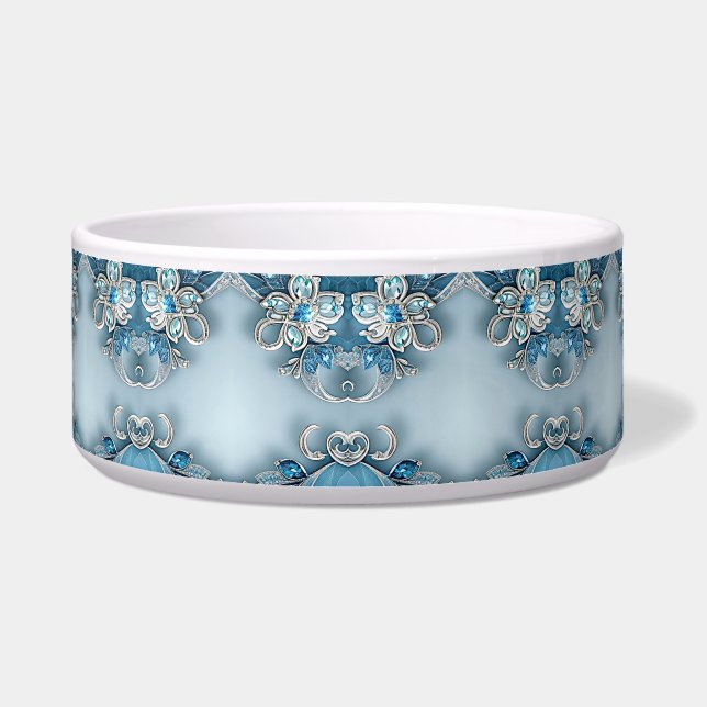 Comedero Blue Ornate Floral Ceramic Pet Bowl (Frente)