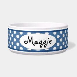 Comedero Blue Polka Dot Personalizado Tazón de Perro Cerámi