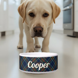 Comedero Blue Tartan Plaid Personalizado Name Dog