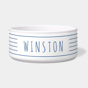 Comedero Blue White Stripes Moderno Farmhouse Cat Dog Bowl