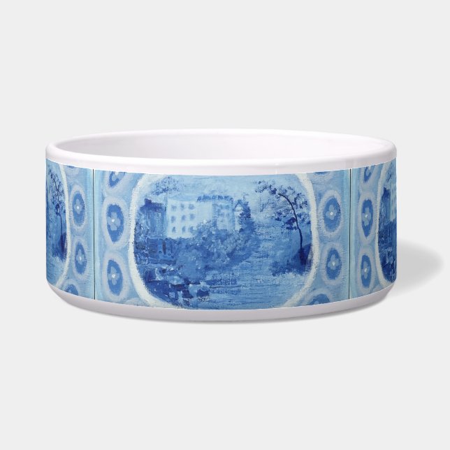 Comedero Blue Willow Blue Ginger White Jar Dog Dish (Frente)