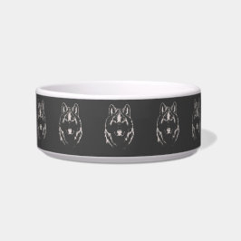 Comedero Boceto de cabeza de lobo gris y blanco funky