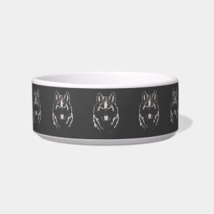 Comedero Boceto de cabeza de lobo gris y blanco funky