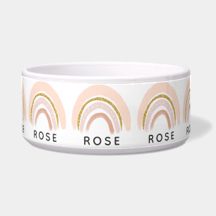 Comedero Boho elegante arcoiris rosa y dorado