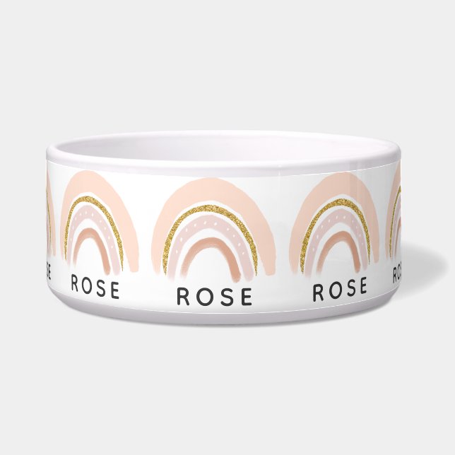 Comedero Boho elegante arcoiris rosa y dorado (Frente)